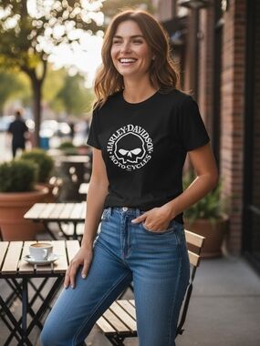 Harley-Davidson Black Tee with White Skull Emblem